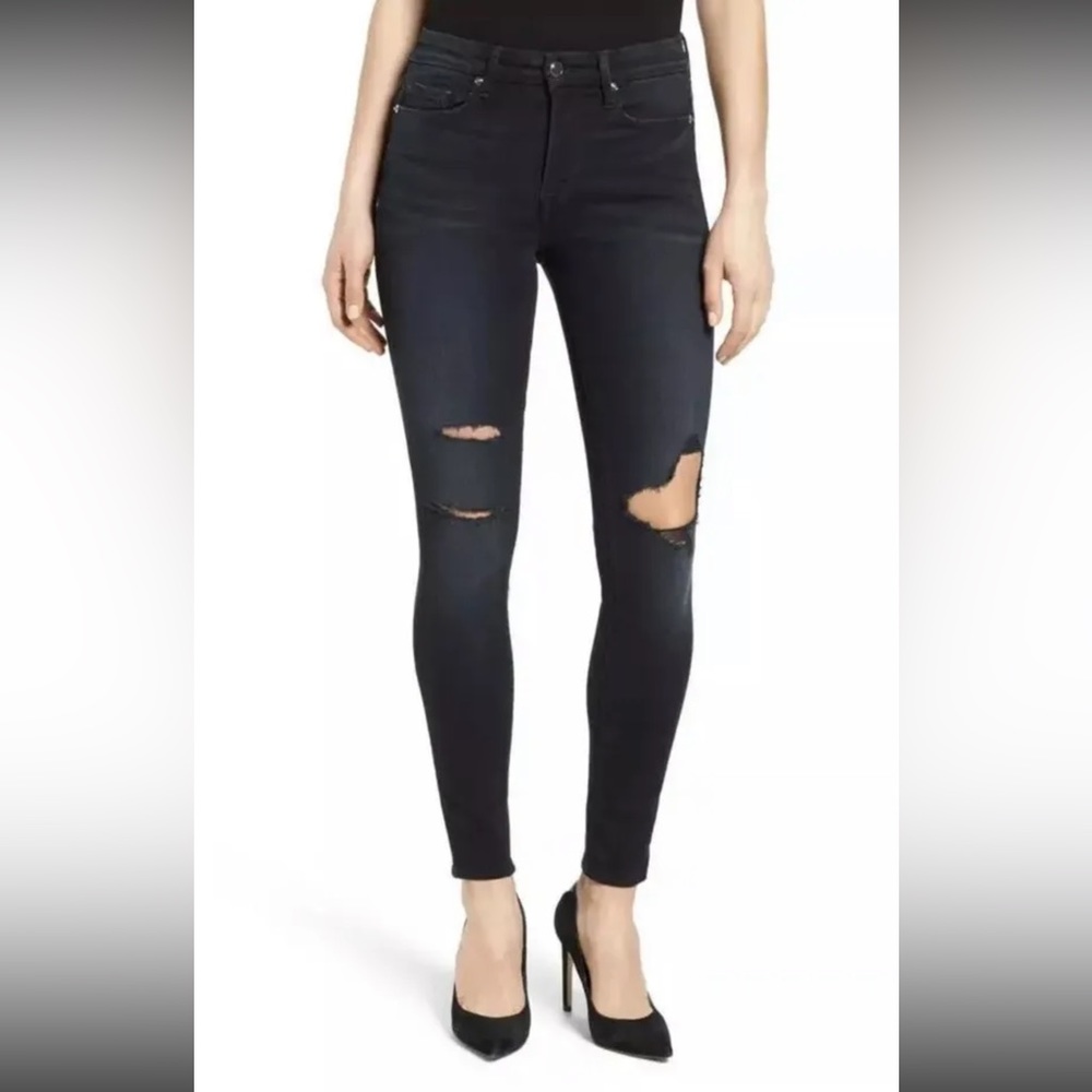 GOOD AMERICAN Women's Good Legs BLUE001 Skinny Jeans Distressed Black Size 10/30